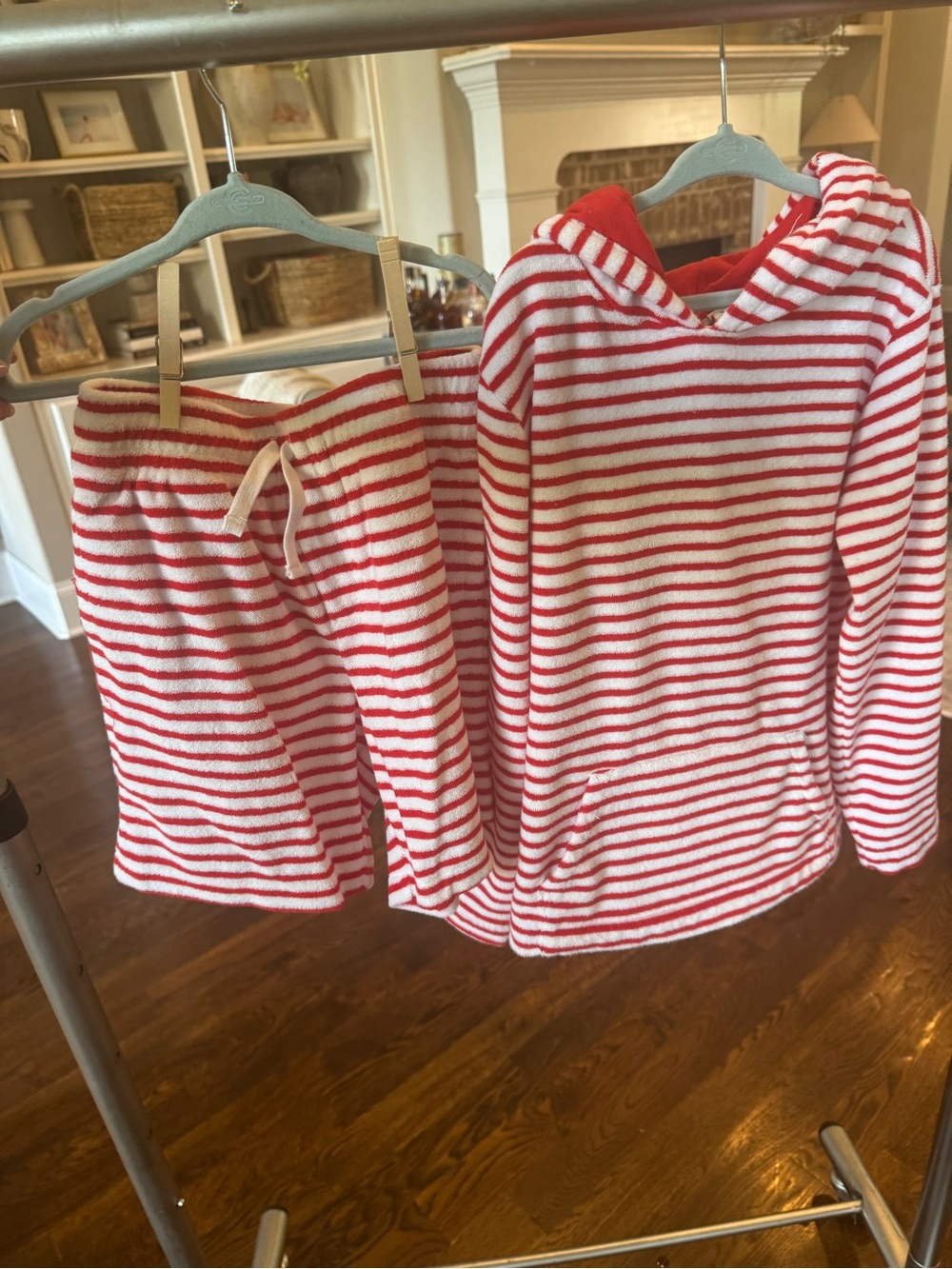 Janie and Jack Red and White Striped Hooded Pajama Set
